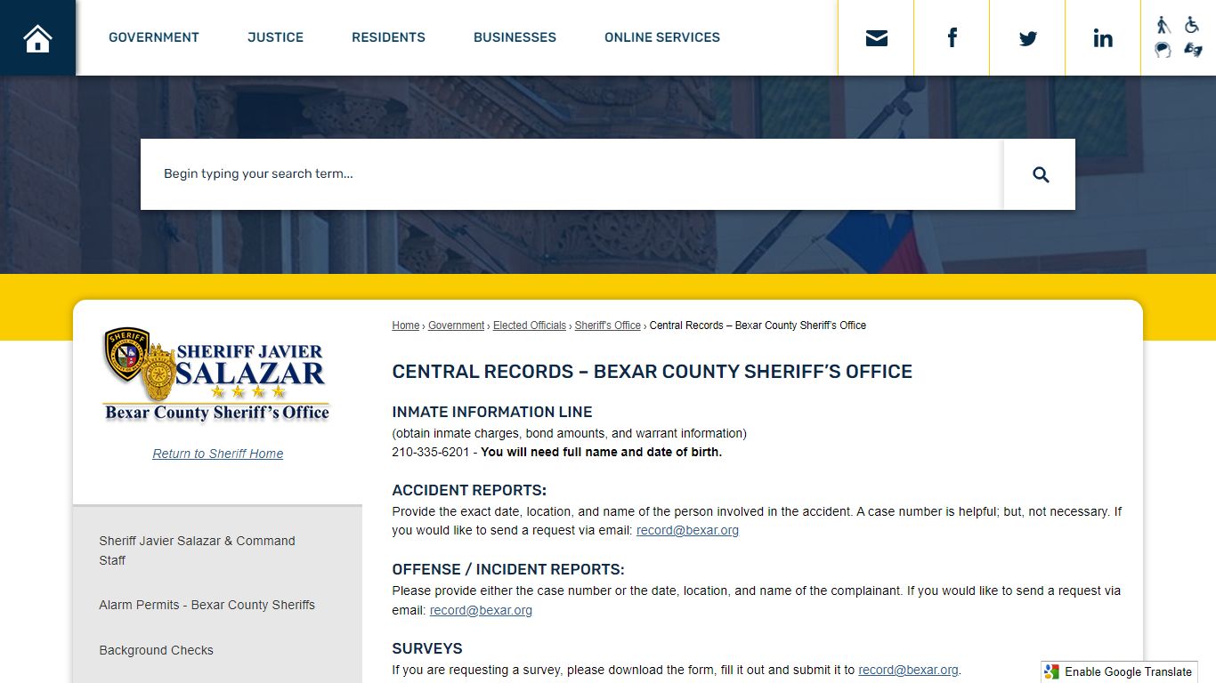 Central Records – Bexar County Sheriff’s Office | Bexar County, TX ...